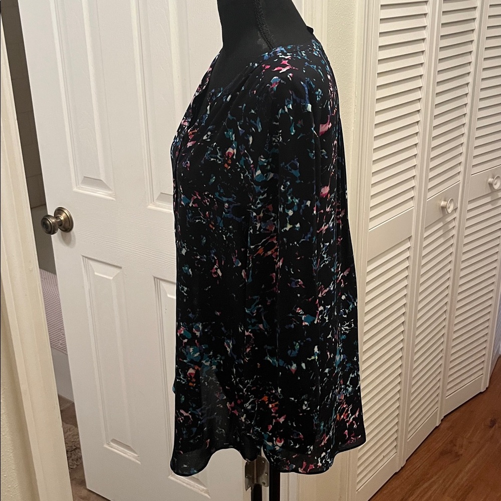 NYDJ Pintuck Black and Pink Abstract Blouse - Picture 2 of 6